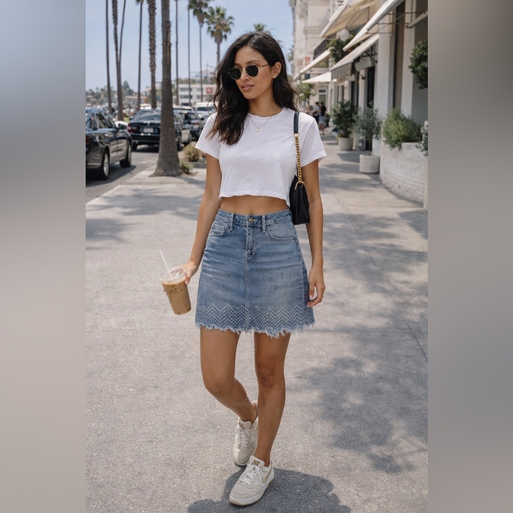 Sam Edelman Jenny High Rise Denim Mini Skirt Size 24 Frayed Hem